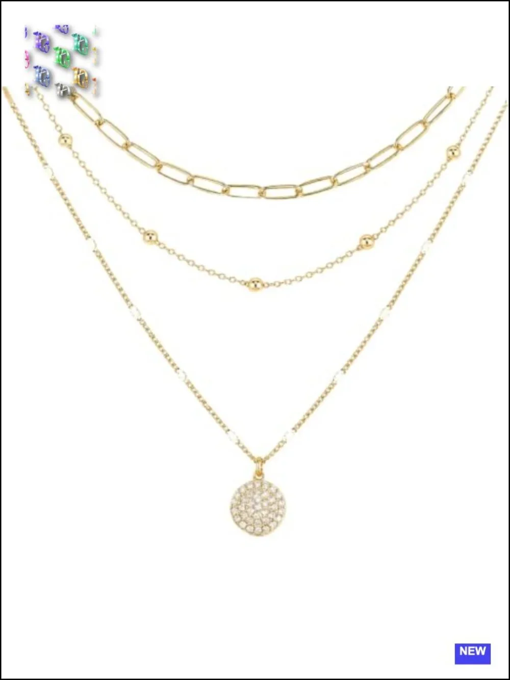 3 Piece Layered Necklace Set - Paperclip, Satellite & CZ Pendant - 14K Gold